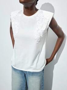 Maija Women's Elegant Solid Color Lace Decorated Camisole, For Summer - White - View 7