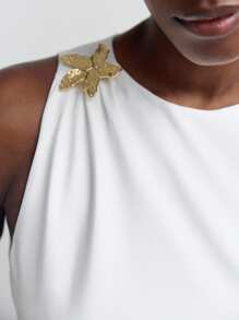 Maija Women's White Hollow-Out Design Dress, Versatile City Casual Modish Fashion, Comfortable Fitted With Front Split Cutout Minimalist Round Neck Sleeveless Business/Office Attire, Low-Key Elegant Urban Commuter Style, Match For Magazine Editor Pick, Social Events & Vacation Business Casual Women's Wear, Office Wear, Low-Key Old Money Style, Effortless Temperament, High-End Urban Commuting, The Same Style As The Editor-In-Chief Of The Magazine, Urban Social Vacation Party Wear, Charming, Low-Key And Durable Basic Style, Versatile And Not Picky Clothing, Street Fashion Wear, Clothing, Coffee Shop, Relaxed Wear,Business Casual Woman - White - View 4