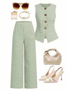 Ellevyn 优雅夏季办公室法式亚麻高端裤