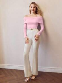 MOTF PREMIUM SUÉTER DE PUNTO ACANALADO CON HOMBROS DESCUBIERTOS PARA OTOÑO E INVIERNO - Rosa - Ver 5