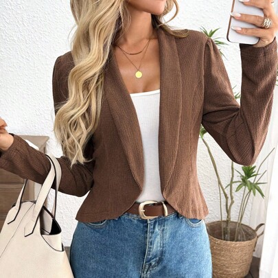 Blazer casual da donna corto con texture color caffÃ¨, blazer marrone da donna, giacca marrone da donna, blazer color marrone chiaro da donna, blazer 
