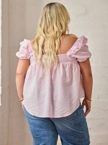 Aralina 女士休闲曲线波西米亚复古条纹宽松束腰上衣，可爱夏秋两季上衣，系带处饰有金色珠子，完美契合Y2K和乡村风格，尺码齐全。 - 淺粉色 - 查看 2