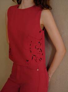 MOTF PREMIUM CASUAL EMBROIDERED DENIM TOP - Red - View 2