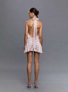 TypaGal 女士优雅波尔卡圆点印花露背挂脖迷你连衣裙，夏季 - 粉色 - 查看 2