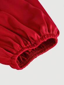 SHEIN MOD Women's Burgundy Wrap-Around Tie-Up Bow Batwing Sleeve Blouse,Women Shirts,Glittery Blouse,Red Satin Wrap Top,New Years Top - Burgundy - View 4