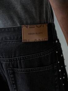 NEON BLANC 男士休闲宽松梭织牛仔裤，垃圾摇滚风 - 黑色 - 查看 6