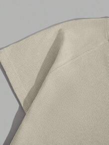 EURMUSE Men Waffle Fabric Raglan Sleeve Patched Regular T-Shirt Set - Apricot - View 6