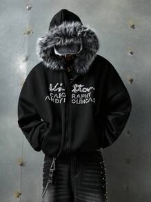 NEON BLANC X LYSMO 联名款男士时尚铆钉拉链长袖连帽卫衣，适合秋冬季节，情侣款 - 黑色 - 查看 2