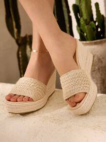 Styleloop Women's Woven Rope Platform Wedge Sandals, Vacation Style BOHO Chic Retro American Western Music Festival Party Outfit