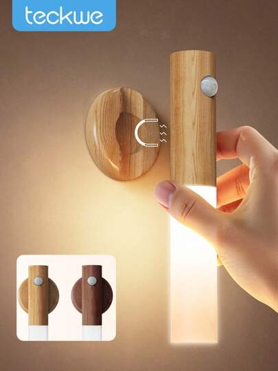 Teckwe 1 件运动传感器夜灯、磁性壁灯、USB 可充电 LED 粘贴灯、无线楼梯、室内木质壁灯、衣柜、走廊楼梯