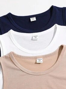 SHEIN Leap Crew 3件套青少年男孩百搭纯色背心，休闲百搭 - 藏蓝色 - 查看 3