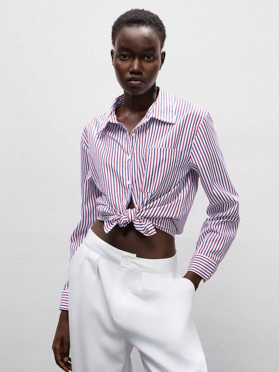 Lumivelle Women's Striped Long Sleeve Single-Breasted Casual Pocket Shirt Casual Spring For University Fall For Women - Multicolor - View 1