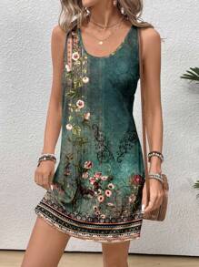 SHEIN LUNE Vestido ajustado sin mangas con estampado floral para mujer, verano