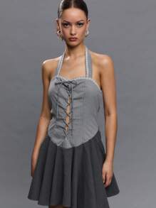 TypaGal Vestido mini sin espalda con corbata para mujeres, de moda