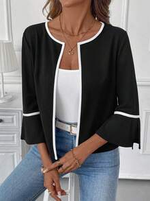 SHEIN Clasi Áo khoác nhẹ màu tối giản đa năng thời trang thường ngày cho nữ vào mùa thu/đông - màu đen - Xem 3