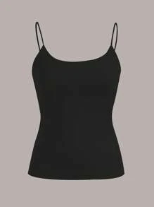 SHEIN EZwear 4 Set 4 Pairs Assorted Black, Brown, Beige, White Basic Camisole Tops, Suitable For Summer Back To School - Multicolor - View 7