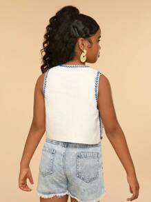 Travachic KIDS Tween Girl Floral Print Open Front Camisole - Blue and White - View 2