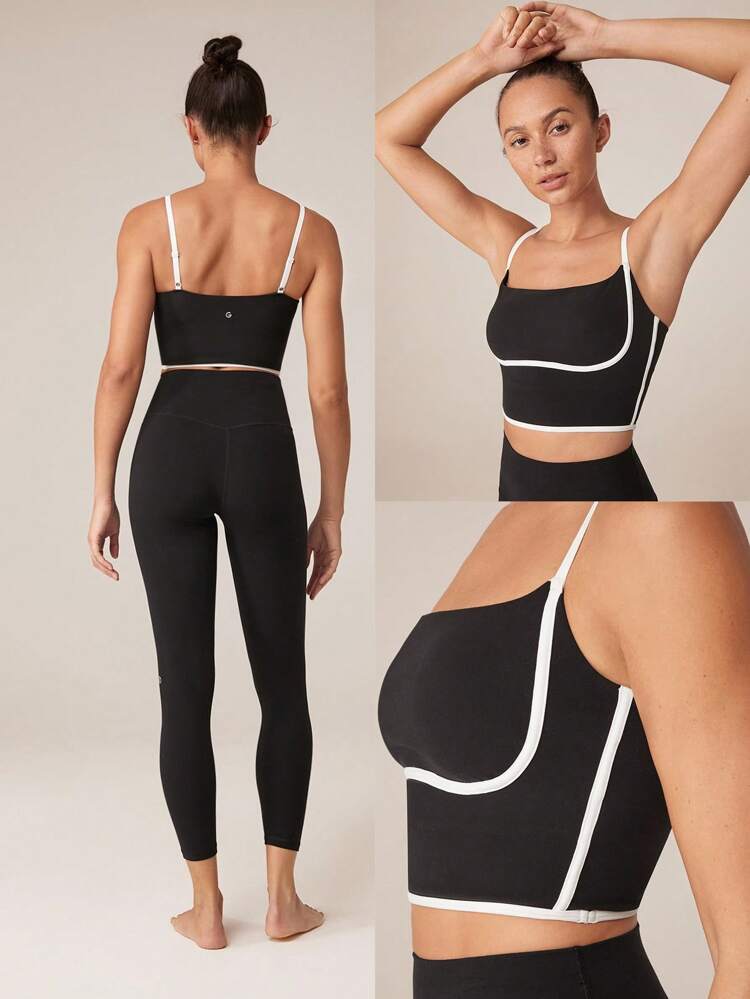 Reggiseno sportivo lungo a due tonalità con scollo a U, a basso impatto, adatto per yoga e uso quotidiano, marchio FeatherFit