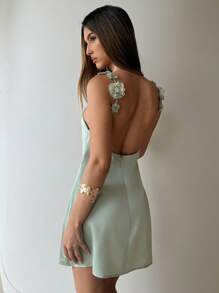 Aloruh 女式露背 3D 花卉迷你连衣裙 - 綠色 - 查看 2