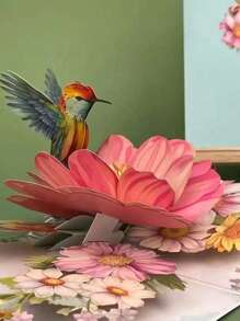 SHEIN 1 件蜂鸟花 3D 立体生日贺卡，带信封，贺卡适合女性、母亲、妻子、女友、情人节、周年纪念礼物，适合返校用品