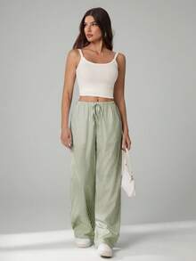 SHEIN Tall Pantalones casuales sueltos de pierna ancha con lazo a la cintura y estampado de rayas para mujer