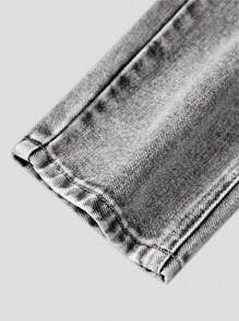 SHEIN Explorewe Tween Boy Light Grey Ripped Jeans,Distressed Straight Leg Denim Pants For Back-To-School,Autumn Streetwear School Casual Chic Fashionable Clothes - Grey - View 5