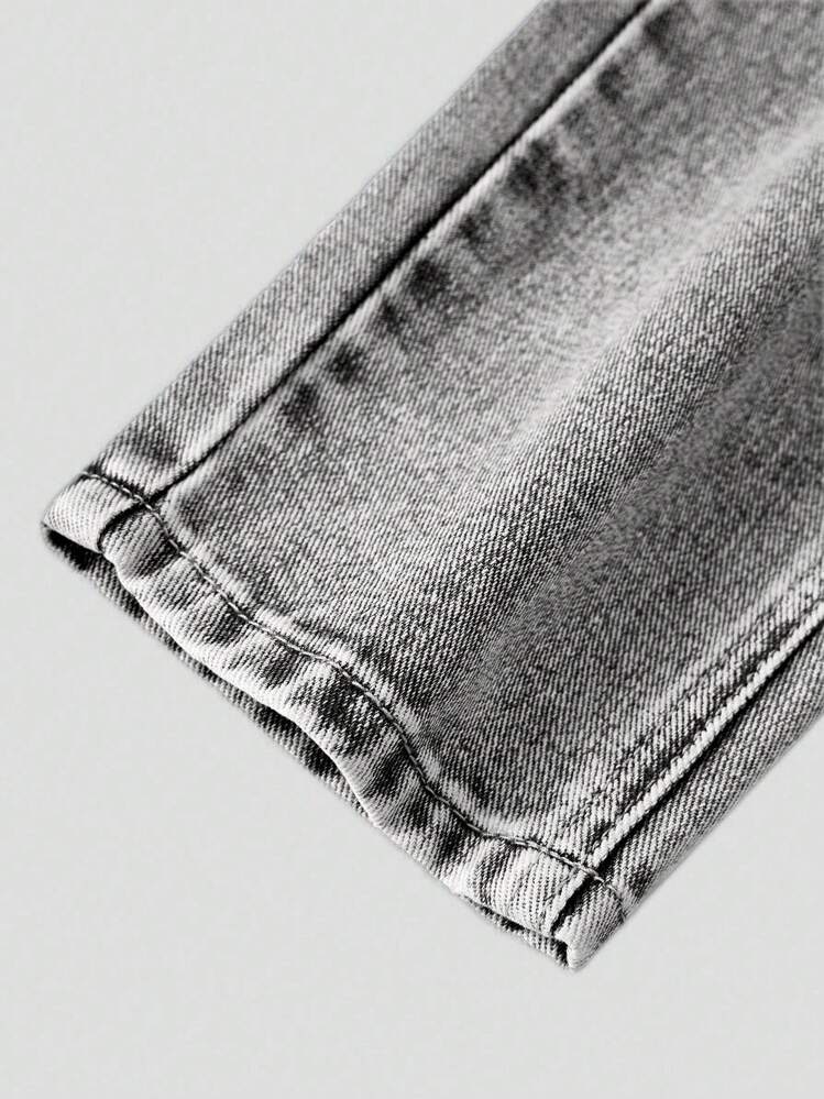 SHEIN Casuvi Kids Tween Boy 破洞个性简约百搭百搭全马甲线时尚街头搞怪风舒适直筒牛仔裤 - 灰色 - 查看 5