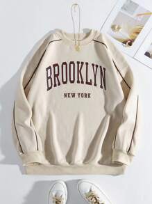 INAWLY Women's Letter Print Contrast Trim Drop Shoulder Sweatshirt,Ladies Spring/Fall Casual Contrast Piping Long Sleeve Round Neck Loose Regular Beige Drop Shoulder Pullovers Women Hoodies,Long Sleeve Tops Graduation,Back To School Outfits,Graduation,Teacher Outfits For Women,Back To School