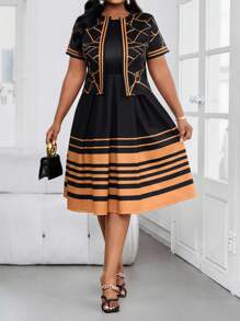 SHEIN Lady Bộ đồ hai mảnh công sở thanh lịch, giản dị, nhiều màu sắc, mùa xuân và mùa hè, áo mùa hè, trang phục công sở, trang phục thường ngày, váy suông, trang phục mặc nhà thờ, trang phục mùa xuân cho phụ nữ - Nhiều màu - Xem 5