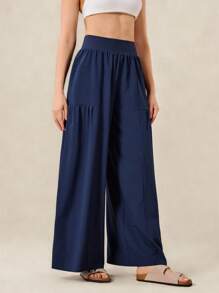 OutZeal Women Stretch High-Waisted Wide Leg Outdoor Pants Vacation Daily Travel - Navy Blue - View 10