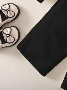 2pcs/Set Baby Girls Urban Elegant Cute Minimalist Black Camisole & Loose Waist Drawstring Pants Set, Summer - Black - View 3