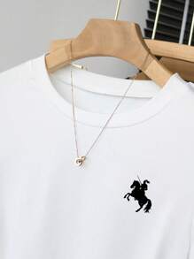INAWLY Camiseta casual de mujer con estampado de caballero y pliegues, para verano