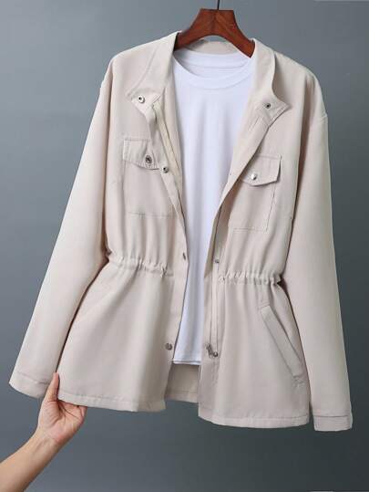 EMERY ROSE Plus Size Casual Cinched Waist Loose Stand Collar Jacket Fall Winter Cloth For Women Autumn