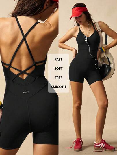 VARSIVA 纯色露背挂脖修身运动连体衣