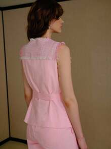 MOTF PREMIUM BUTTON UP BELTED DENIM TOP - Pink - View 5