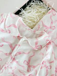 4pcs Newborn Baby Clothing Set, Cute Bow Printed Romper With Peter Pan Collar, Long Sleeve Footie, Swaddle Blanket, Hat And Mittens Baby Girl Pajamas With Pink Bows Baby Girl Gift Set Fall Winter