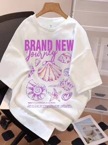 Teen Girls Casual Pattern Short Sleeve T-Shirt, Suitable For Summer - White - View 1