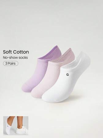 GLOWMODE 3 Pairs Invisible No-Show Socks Walk A Mile Soft Grip Daily Studio Workout Gym