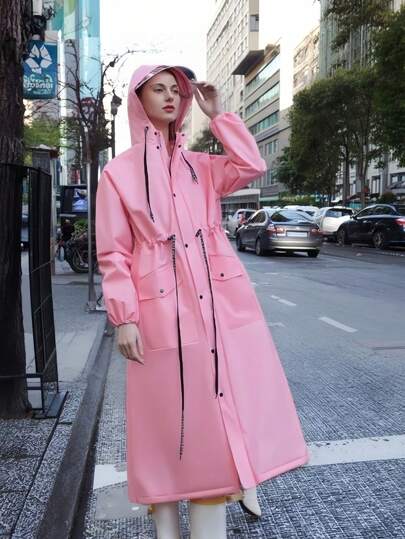 SHEIN Women's Fashion Thickened Waterproof Raincoat Hooded Poncho For Hiking Travel Beach Summer Lightweight Cooling Outdoor Rainwear