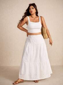 Elaquor Romantischer minimalistischer A-Linien Strandrock für Damen, weiß mit Stickerei, vielseitig einsetzbar, Große Größen