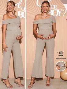 Loomaby Bộ 2 món áo và quần dài cổ tròn màu trơn thanh lịch cho bà bầu - Màu Khaki - Xem 3
