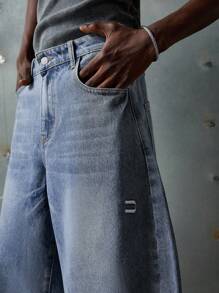NEON BLANC Quần short denim nam dáng rộng, dài đến đầu gối, có túi. - Màu xanh lam - Xem 5