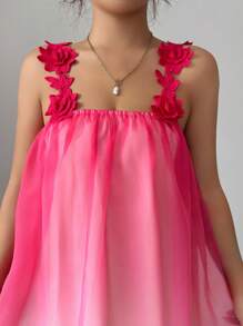 Elenzga Vestido de tirantes de encaje de estilo de vacaciones con degradado de colores para mujer - Multicolor - Ver 7