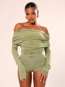 MUSERA Low Rise Micro Mini Shorts Ibiza Fits Summer Boho Fall Autumn Party Holiday Carnival - Army Green - View 6