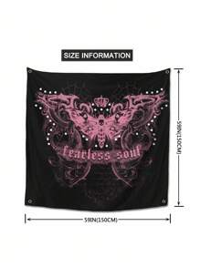 ROMWE Goth 1 件哥特式背景布装饰挂毯，带有蝴蝶蒸汽朋克元素，适用于餐厅、客厅和卧室，营造氛围、家居、花园装饰、万圣节 - 黑色 - 查看 2