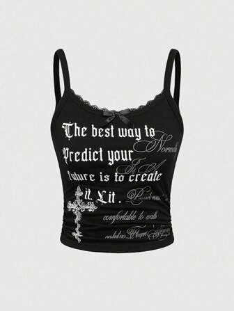 Grunge Punk Top con tirantes con estampado de eslogan estadounidense apocalíptico, retro y grunge estilo Y2K