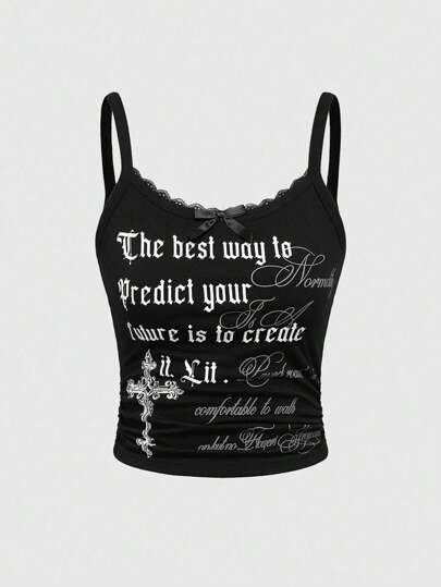 Grunge Punk Top con tirantes con estampado de eslogan estadounidense apocalíptico, retro y grunge estilo Y2K