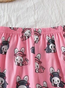 Young Girl Summer Cute Cartoon Anime Pajamas Set, Short Sleeve Top & Shorts, Sweet Princess Style Girls Home Clothes, 2025 New Arrival, Comfortable Cute Pajama Set For Girls Girls Sleep Wear Cute Pjs Sets For Girls Bunny Pajama Set Pink Pajama Set For Girls