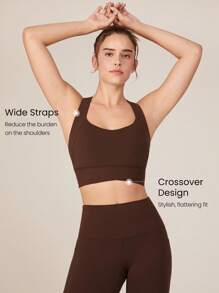 GLOWMODE FeatherFit™-Sculpt Full Coverage Side Support Wide Strap Crossover Sports Bra Light Support Low Impact Yoga Daily