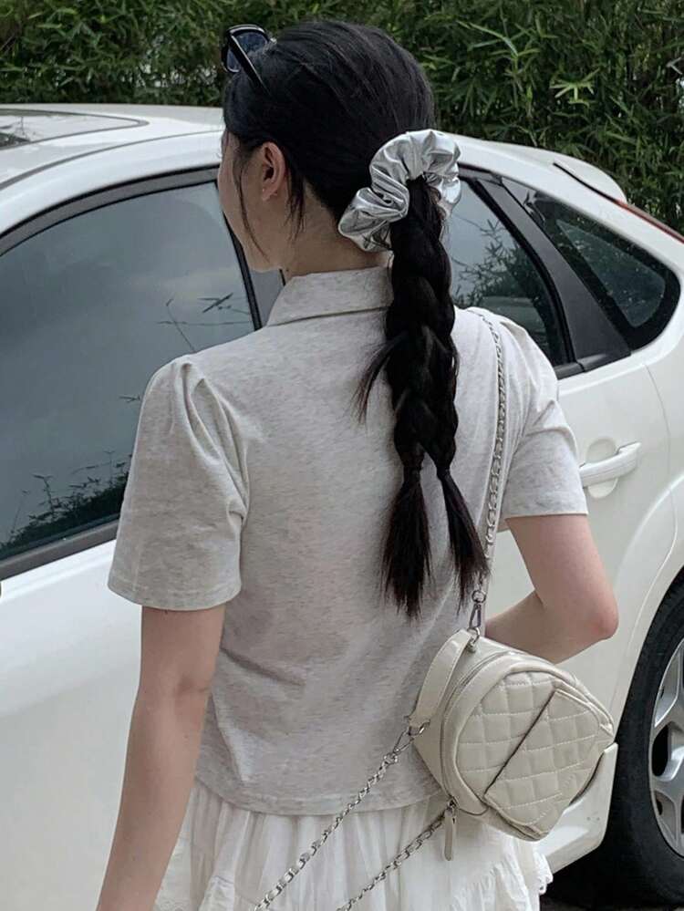 Retro American Colorblock Lace Decor Letter Print Short Sleeve T-Shirt